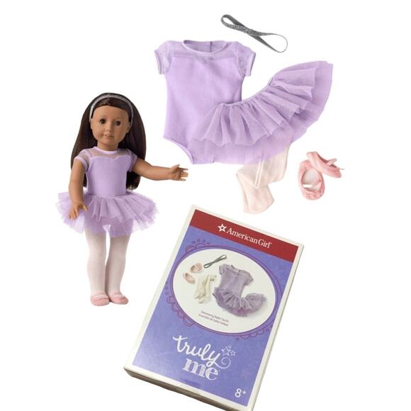 American Girl Doll SHIMMERING BALLET OUTFIT Purple Glitter Tutu Tights Leotard + - Picture 8 of 8